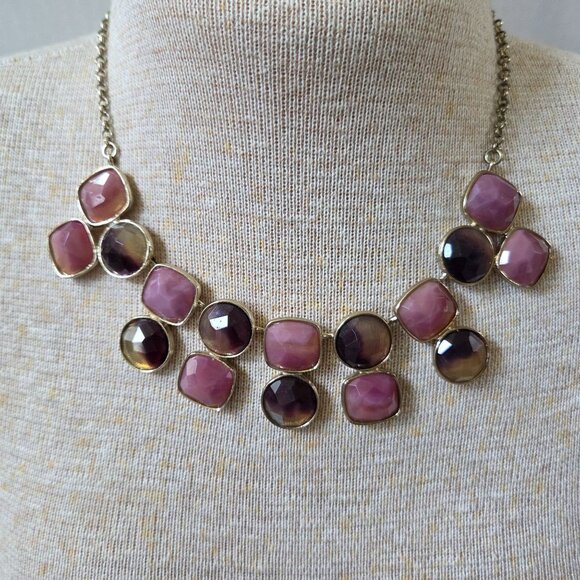 Vintage Crown Trifari Necklace Pink Brown Faceted Stone Statement Goldtone Chain - Picture 2 of 6